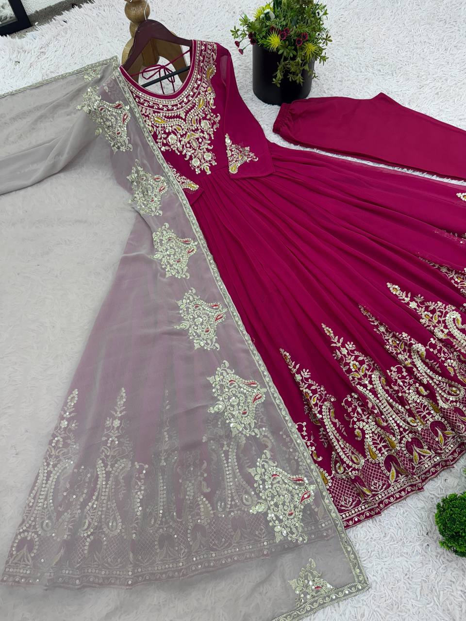 Tejvini Georgette Embroidered Pink Gown