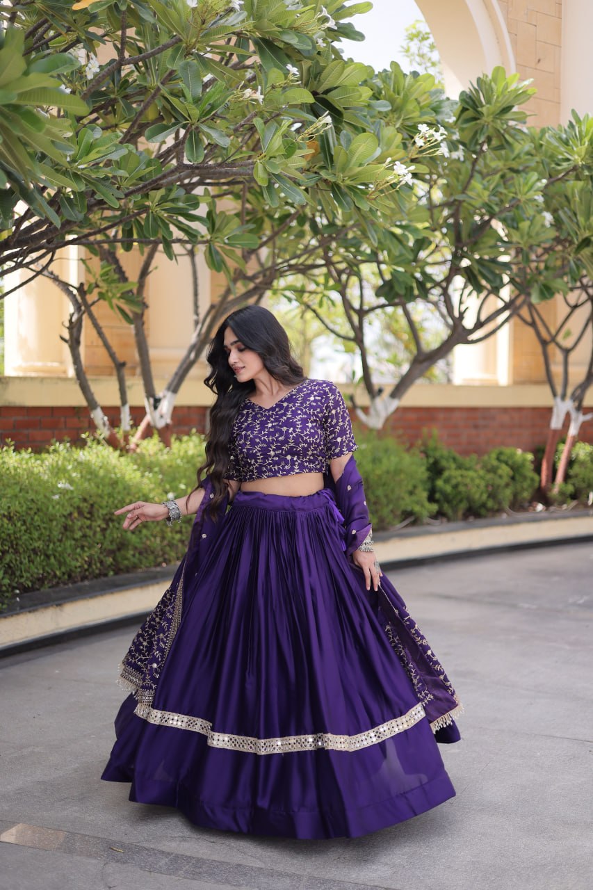 Subhadra Purple Glory Satin Embroidery Zari Sequins Lehenga