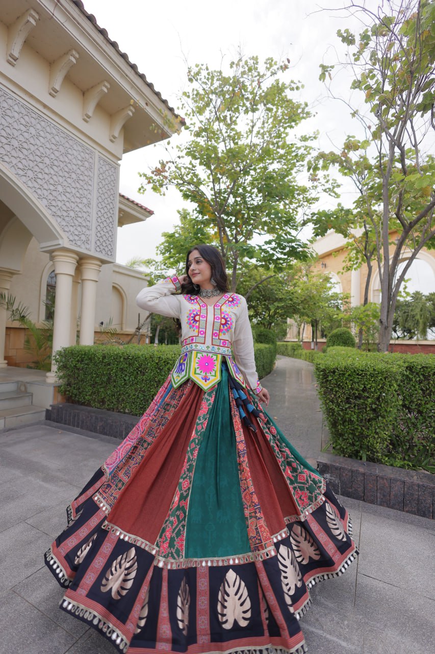 Dhriti Multicolor Cotton Printed Gota Lehenga Choli