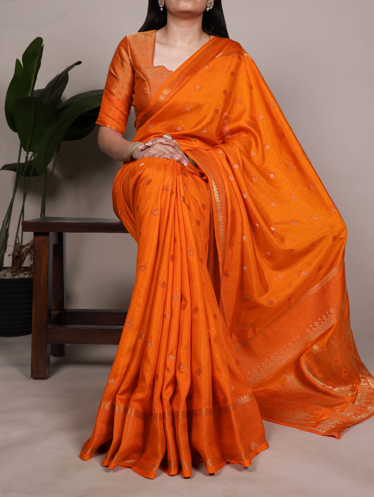 Orange Color Roop Silk Zari Weaving Saree with Unstitched Blouse
