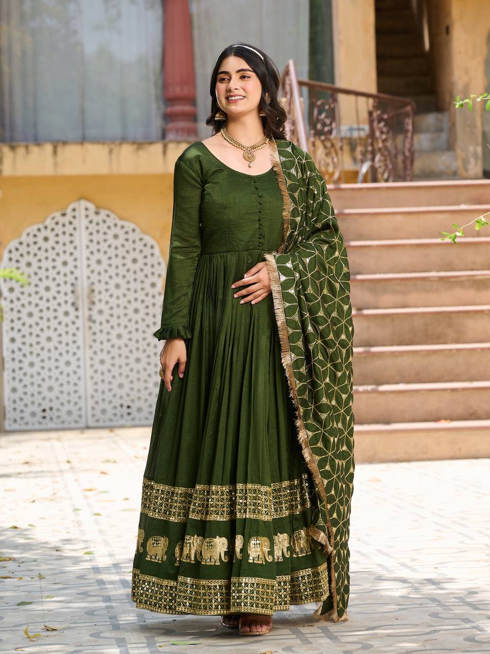 Pragnika Pure Silk Embroidered Gown with Dupatta