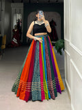 Multicolour pure rayon printed Gota Patti and mirror lace work lehenga