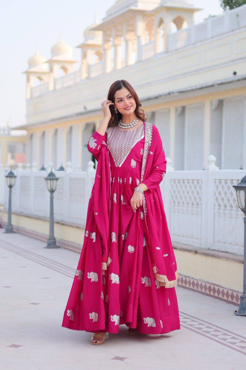 Veronika Pink Georgette Embroidered Anarkali Gown Set