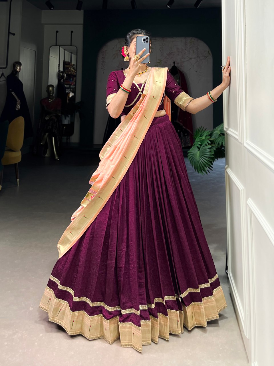 Ahalya Silk Purple Paithni Laced Lehenga Choli