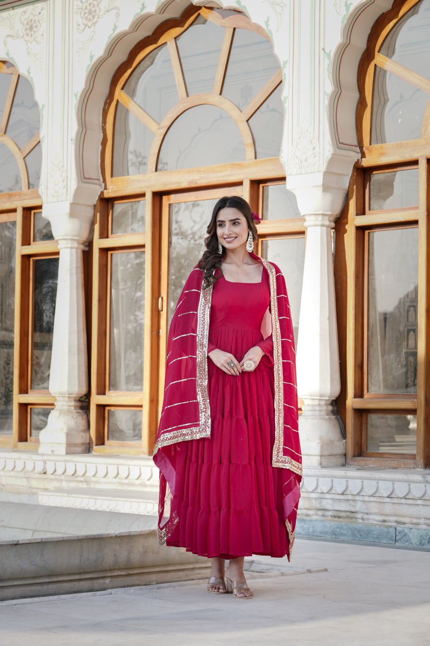 Dakshayani red georgette anarkali gown set