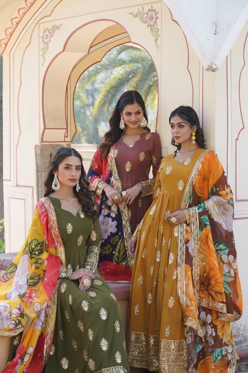 Padmini georgette green embroidery anarkali gown set