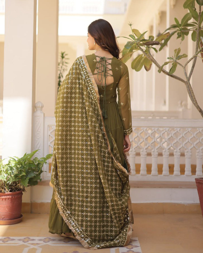 Ridhika mehendi green georgette anarkali gown suit set