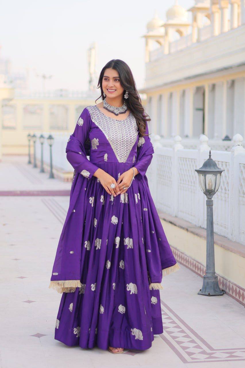 Veronika Purple Georgette Embroidered Anarkali Gown Set