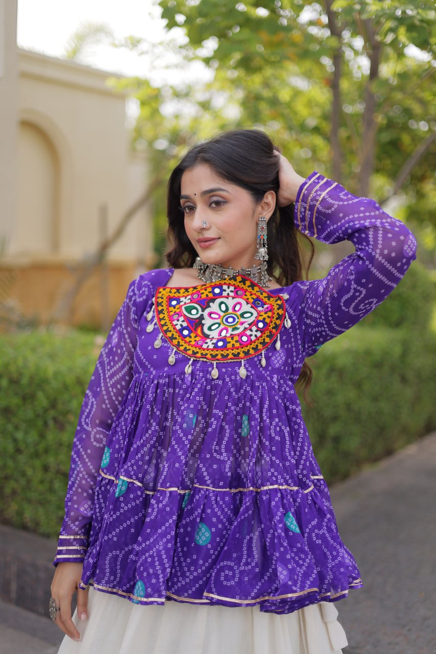 Harshita Purple Kora Cotton Gota-Lace Bandhani Lehenga