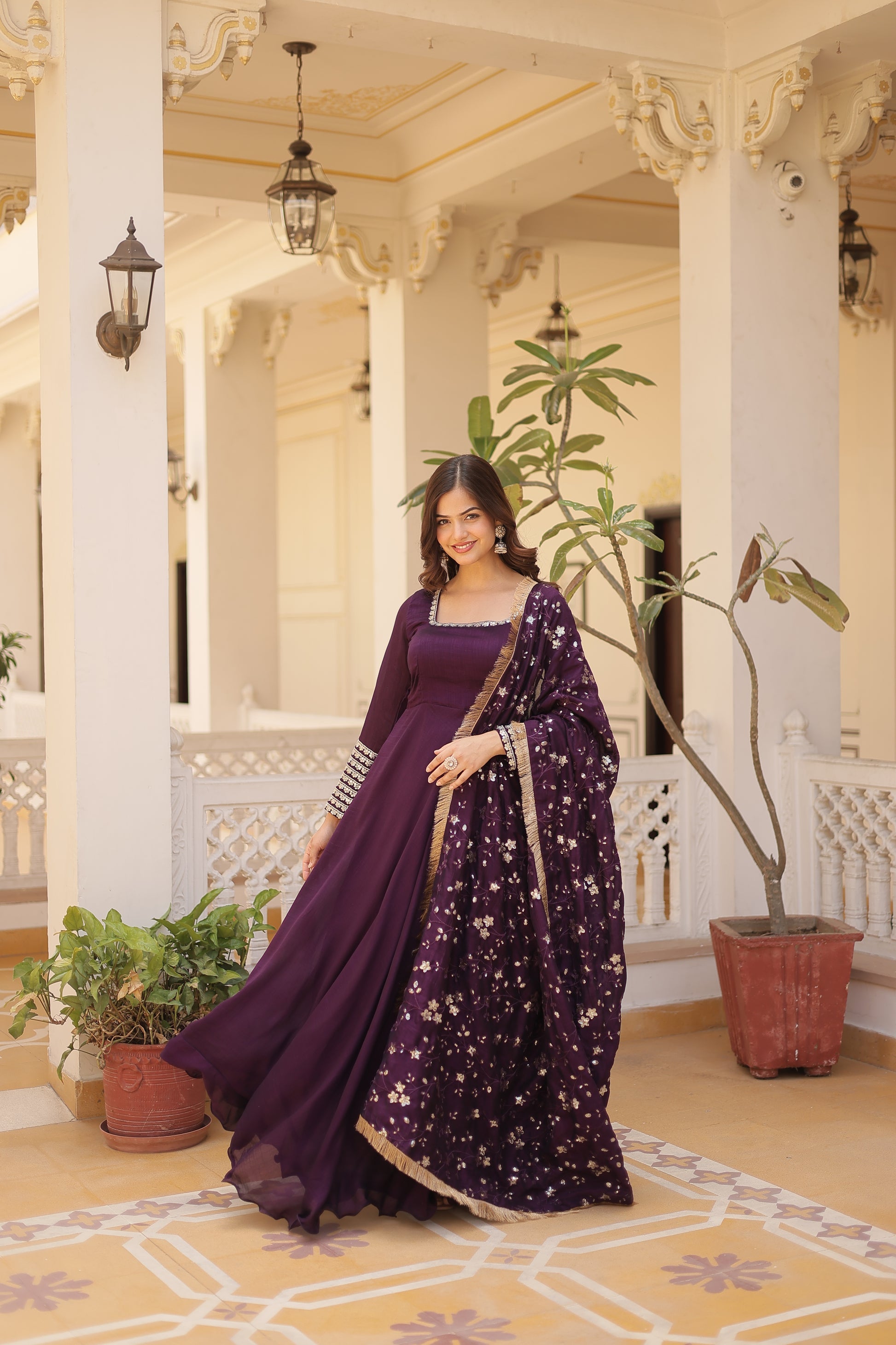 Aparajita Purple Vichitra Silk Anarkali Gown Set