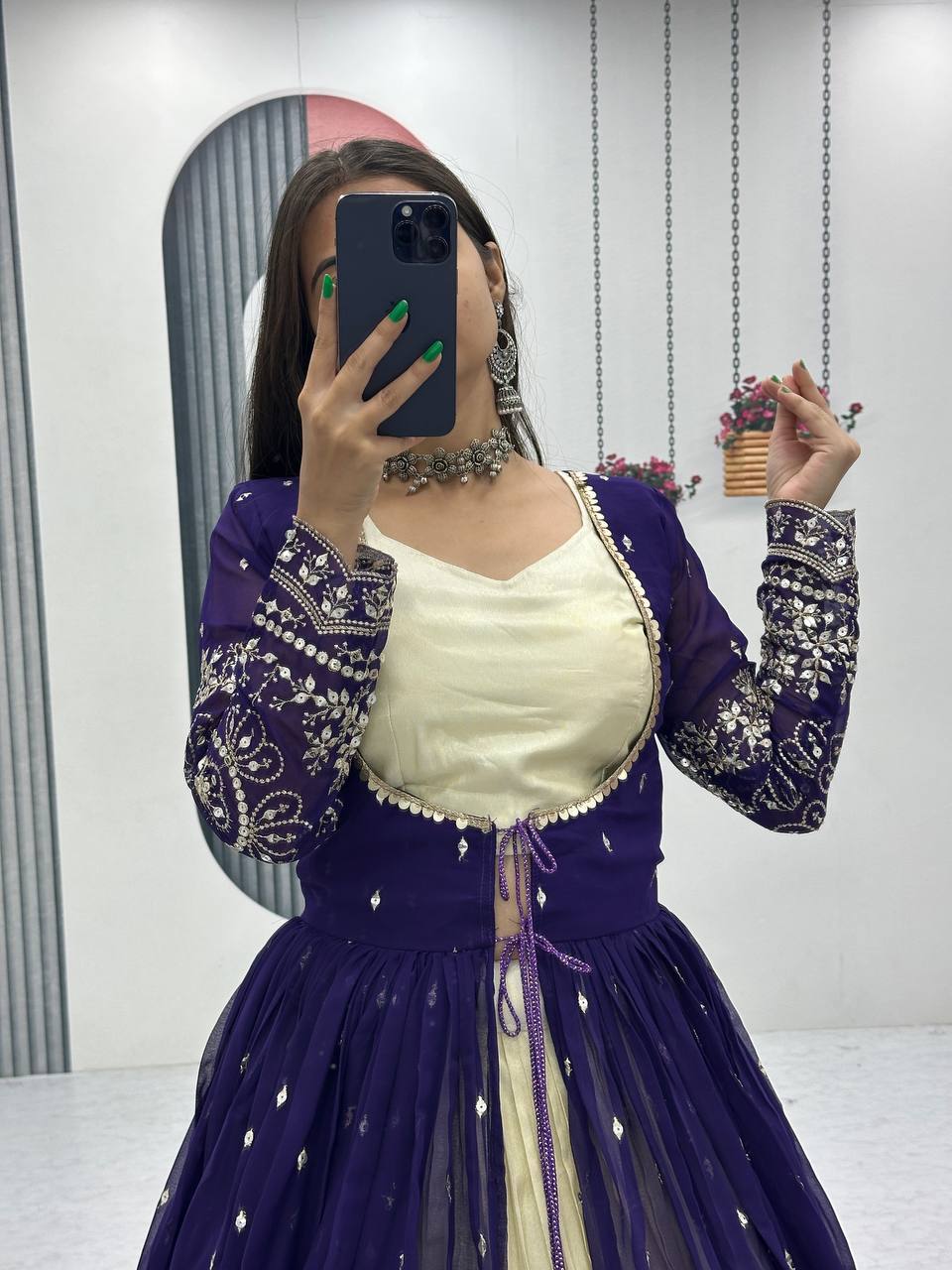 Tulika Navy Blue Color Cosmos Silk Heavy Thread and Sequence Work Lehenga Choli with Shrug