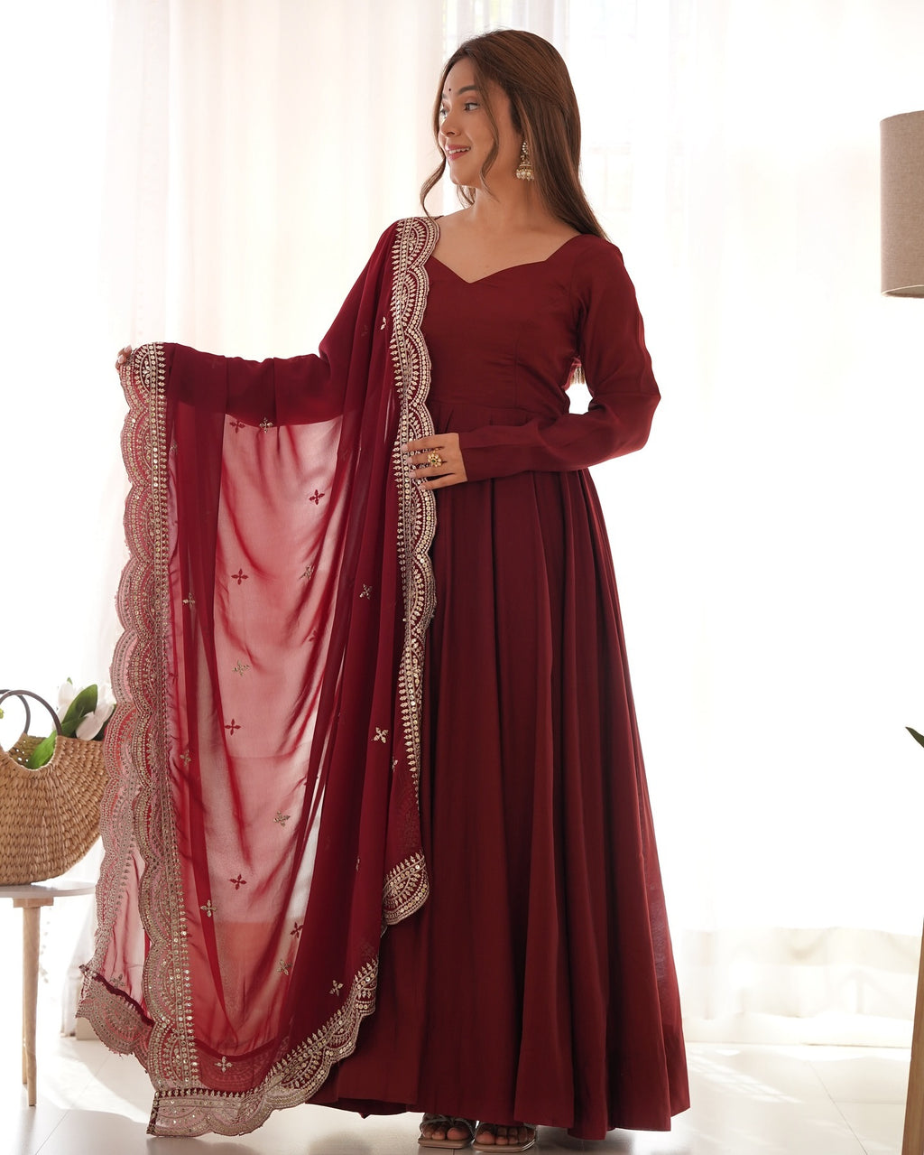Prema brown Chanderi silk Anarkali suit set