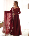 Prema brown Chanderi silk Anarkali suit set