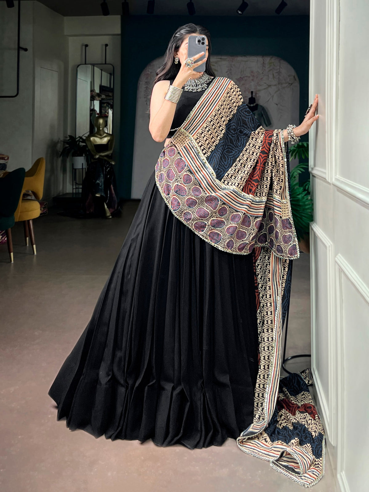 Nandini Black Reyon Mirror Lace Lehenga Choli