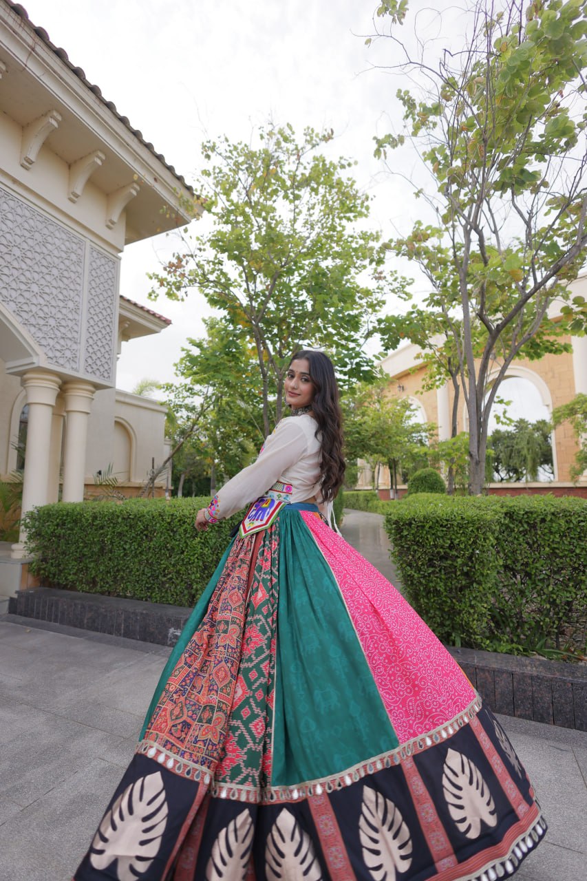 Dhriti Multicolor Cotton Printed Gota Lehenga Choli