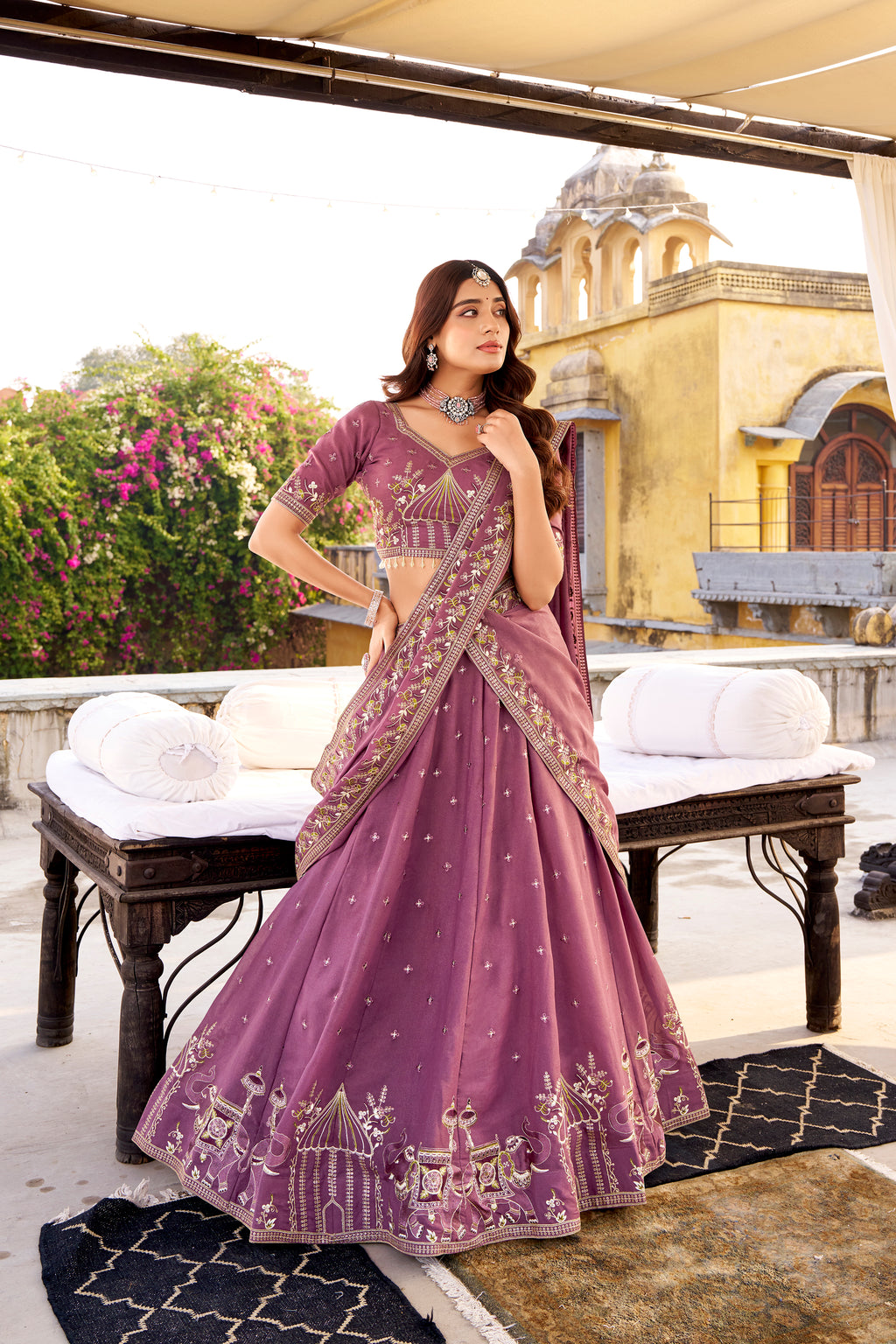 Zarakh Lavender Color Crush Silk Sequins and Thread Embroidery Work Lehenga Choli