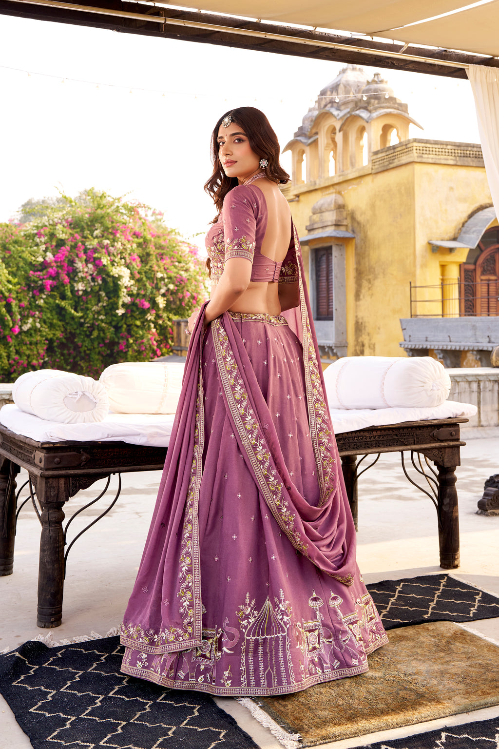 Zarakh Lavender Color Crush Silk Sequins and Thread Embroidery Work Lehenga Choli