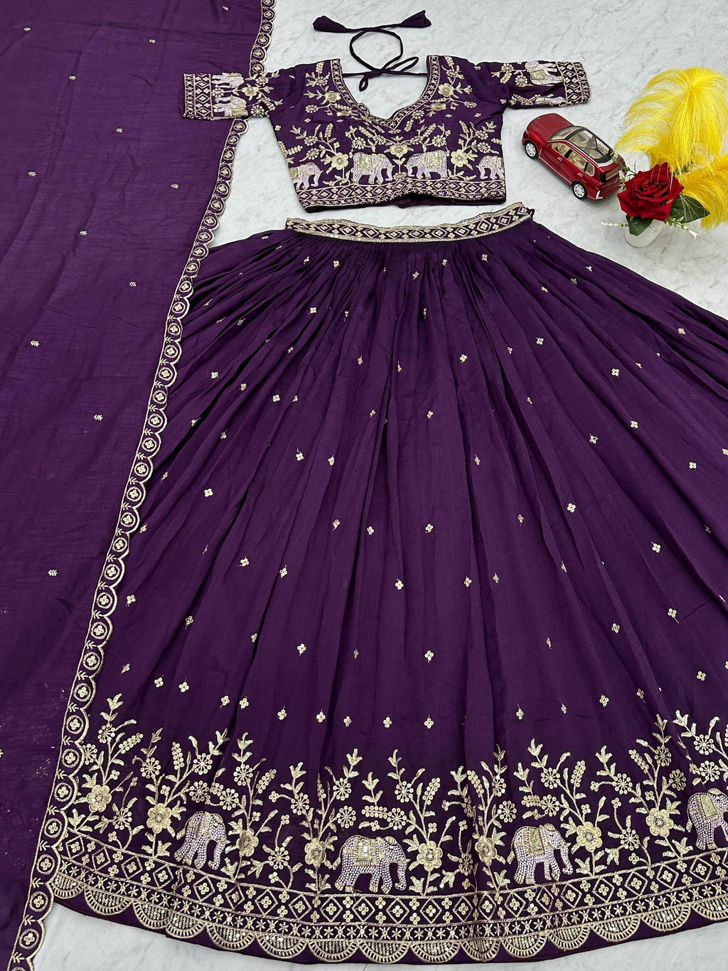 Gopi Deep Purple Color Vichitra Silk Embroidery Sequins Thread Work Lehenga Choli