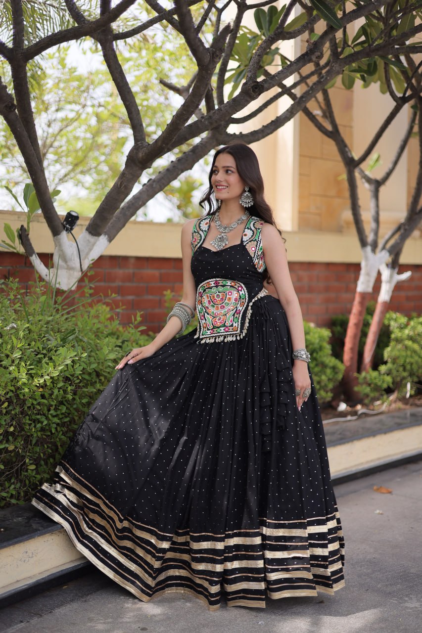 Yashvi Black Reyon Mukesh Patti Lace Lehenga Choli