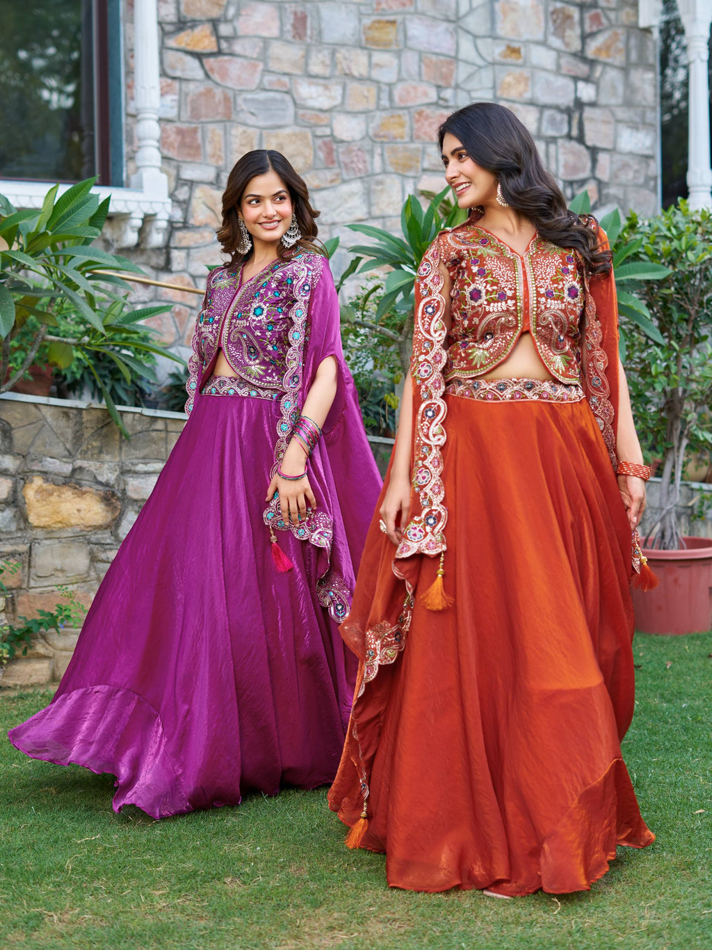 Orange Fendy Silk Embroidery Shrug Style Lehenga Choli