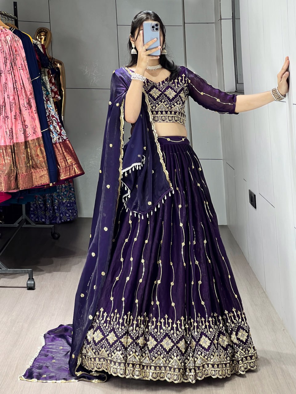 Purple Color Fendy Satin Beads Embroidered Lehenga Choli with Dupatta