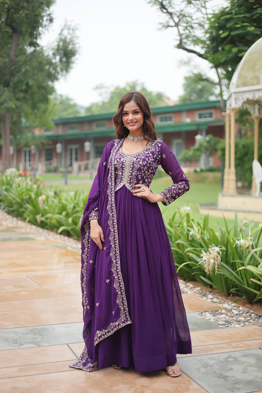 Parthavi Purple Georgette Embroidered Anarkali Gown Set