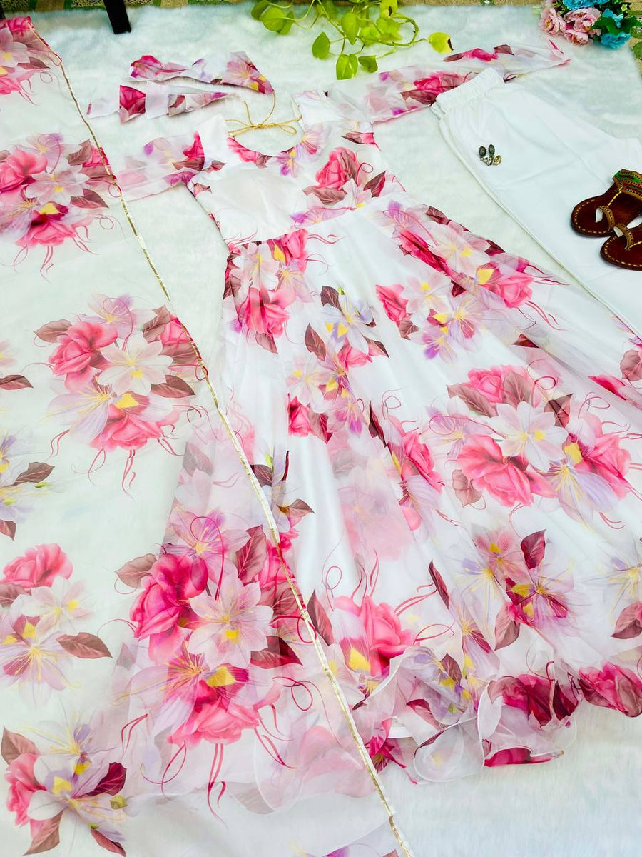 Mandodari elegance organza tebby silk anarkali gown set