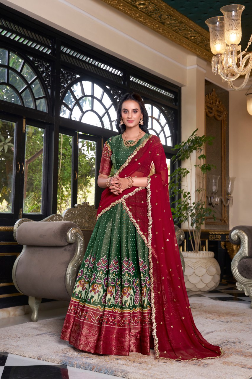 Green Kanchipuram Silk Printed Lehenga Choli with Embroidered Dupatta