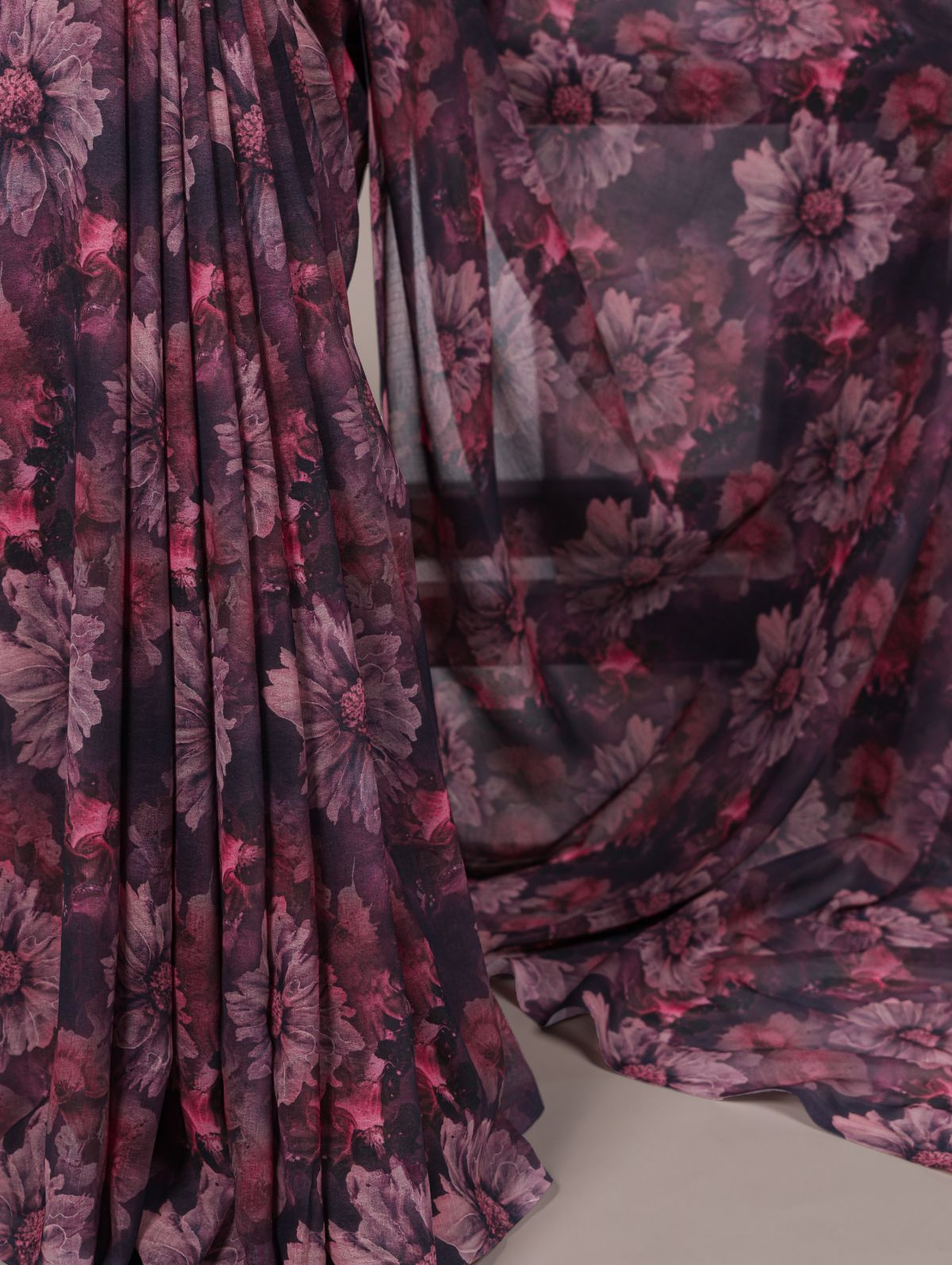 Onion Pink Color Weightless Marble Floral Print Saree with Unstitched Blouse