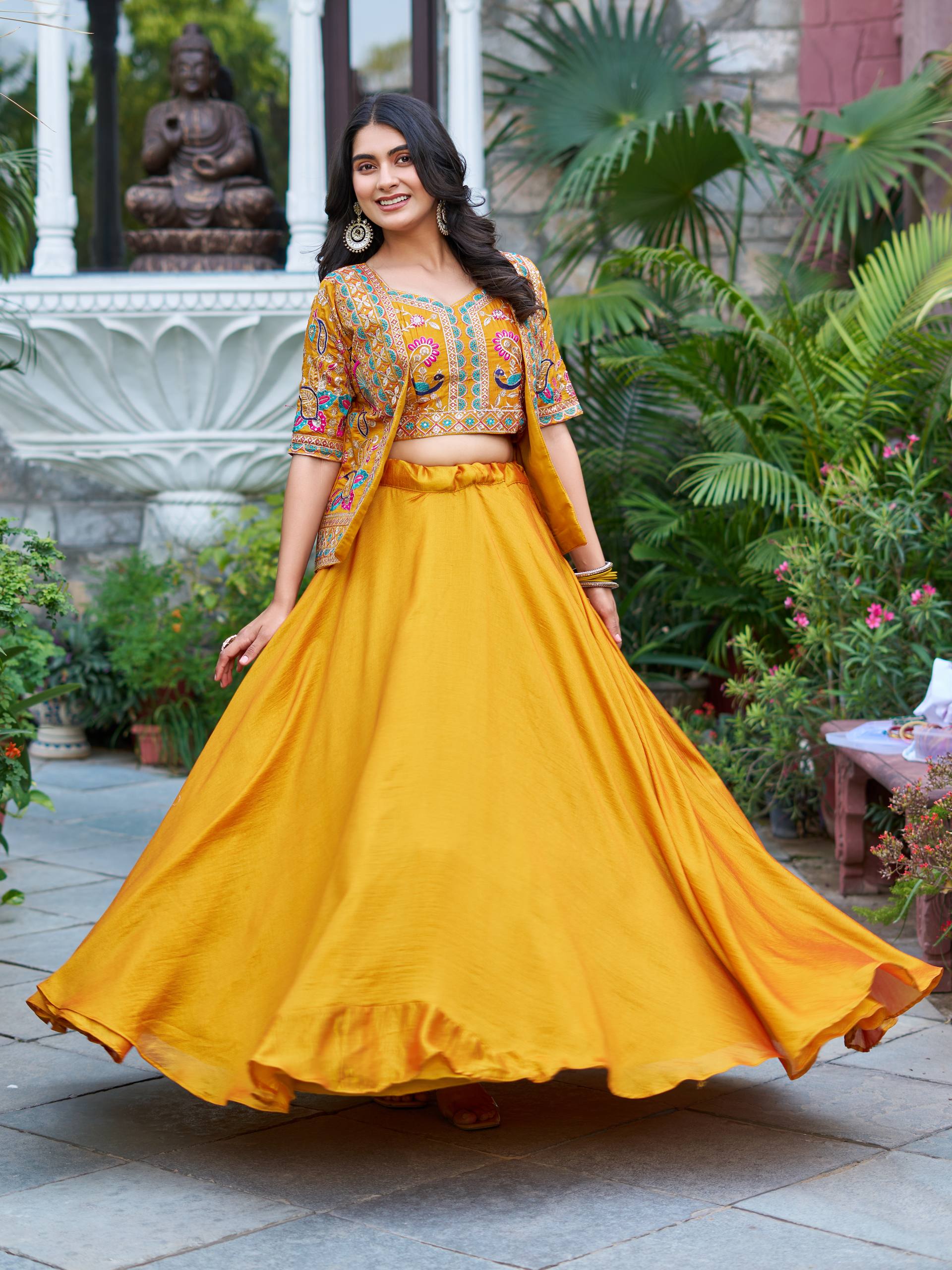 Devisha designer silk lehenga choli with embroidery koti set