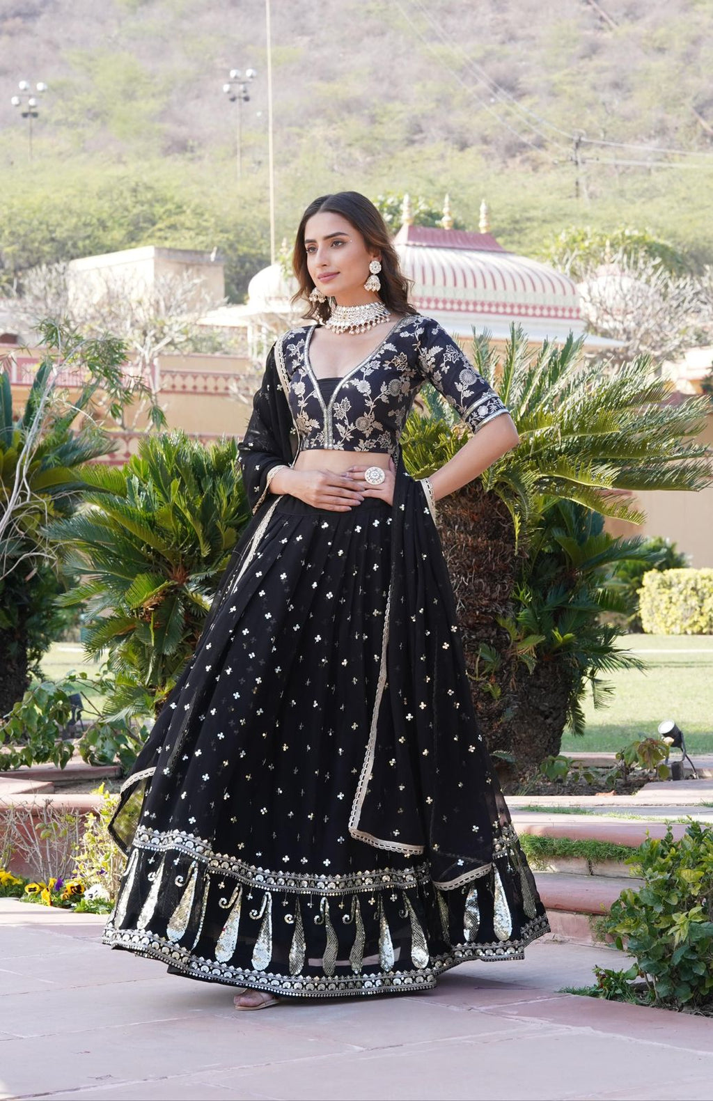 Vrinda black sequins embroidered lehenga set