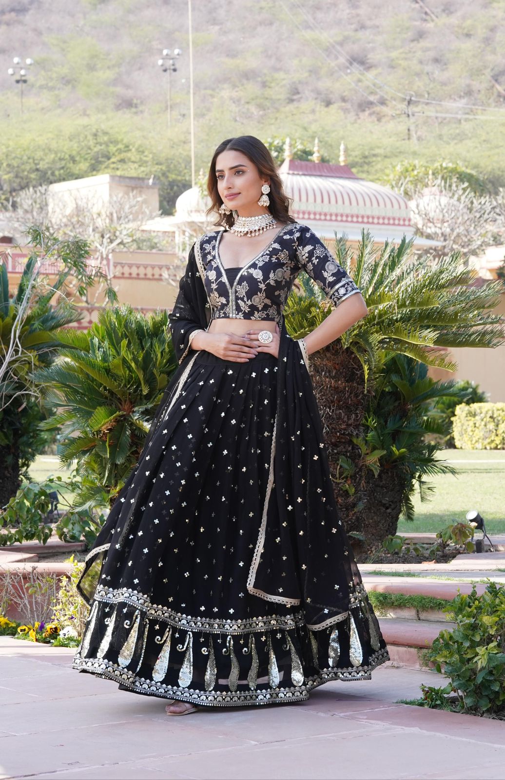 Vrinda black sequins embroidered lehenga set