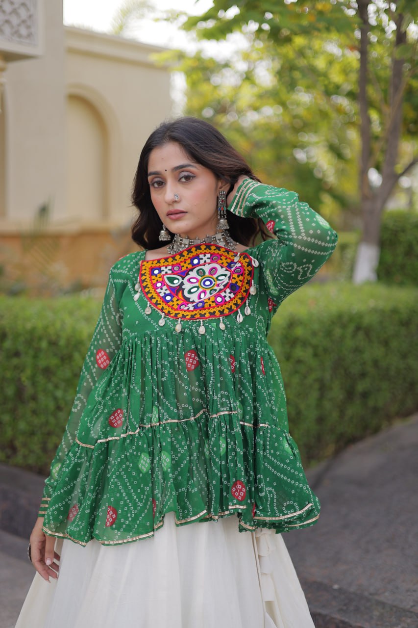 Harshita Green Kora Cotton Gota-Lace Bandhani Lehenga