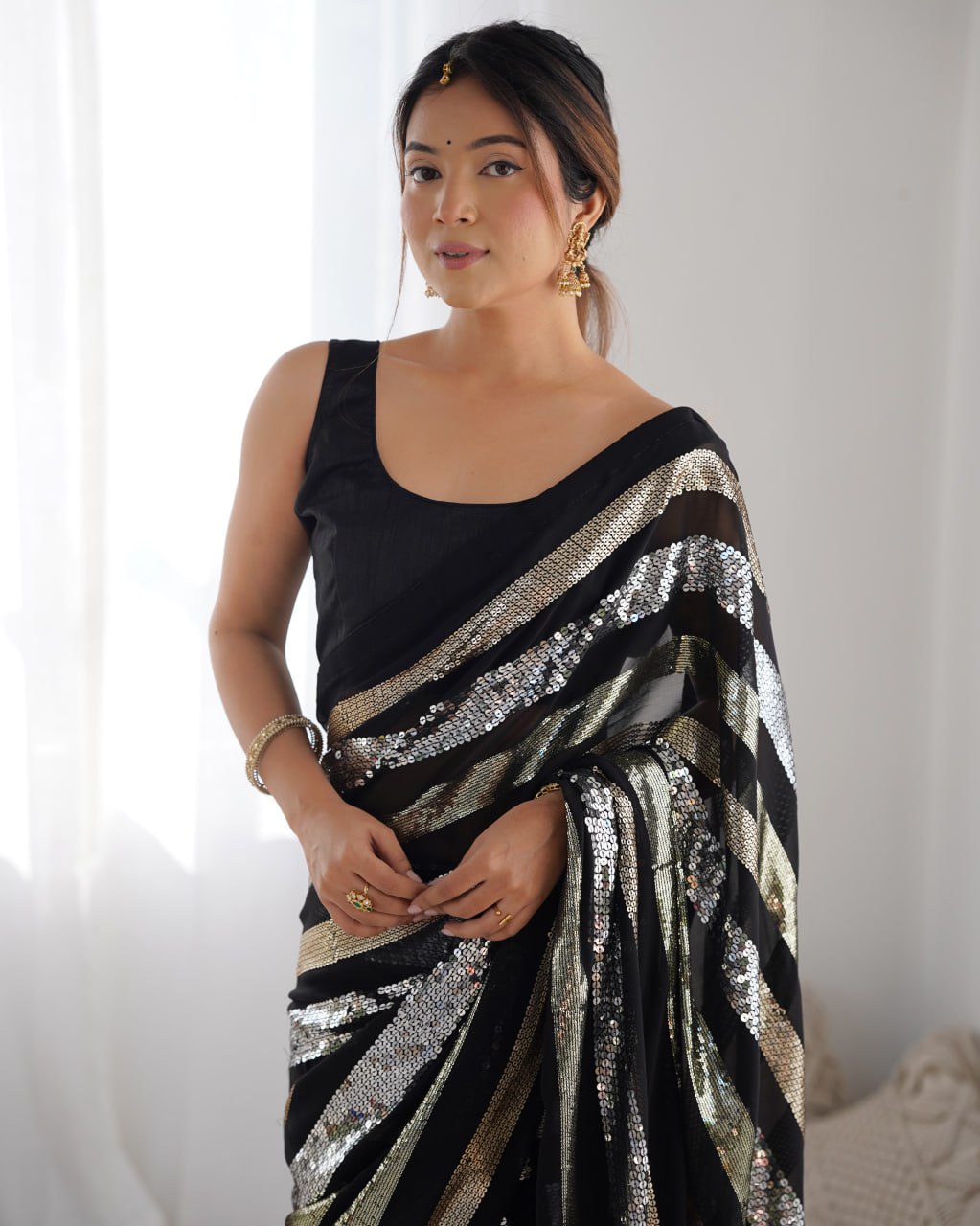 Kira Black Sequin Embroidery Georgette Saree