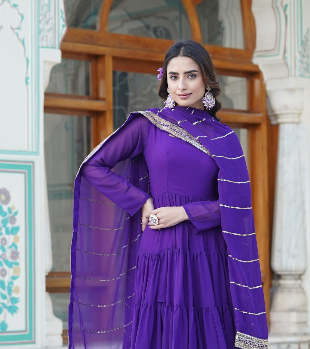 Dakshayani purple georgette anarkali gown set