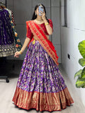 Purple Color Kalamkari Soft Dola Silk Half Saree Lehenga with Embroidered Dupatta
