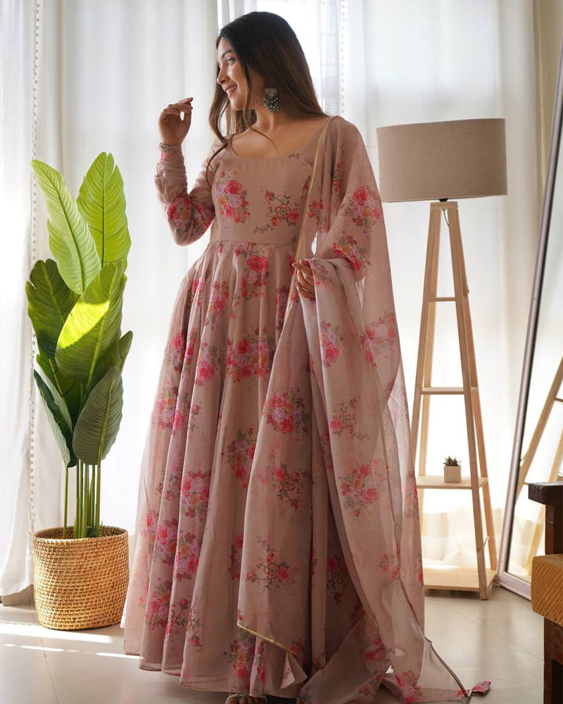 Madhavi brown georgette anarkali gown suit set