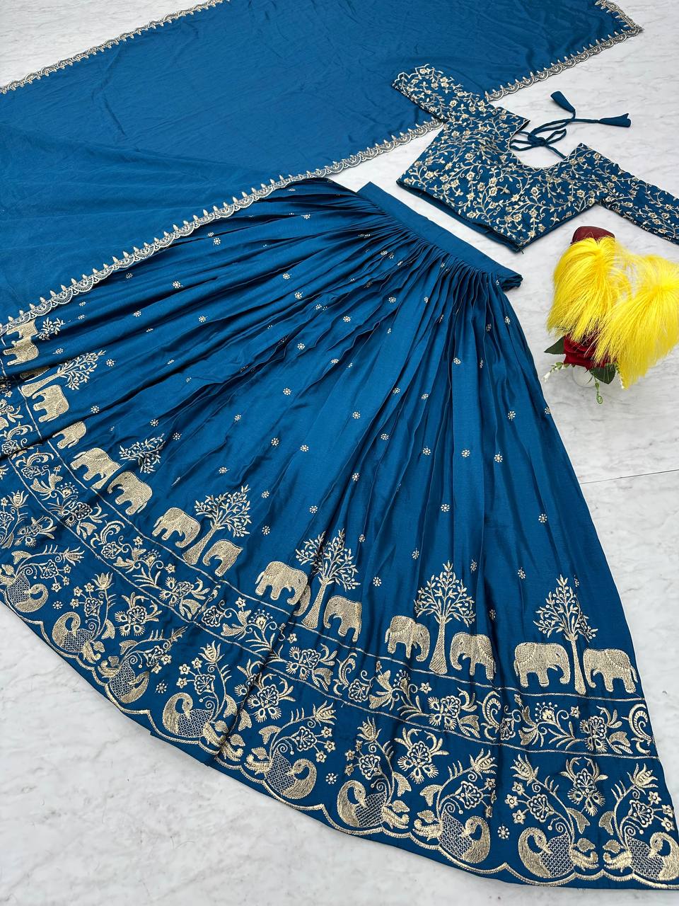 Kanupriya blue chinon embroidered lehenga choli set