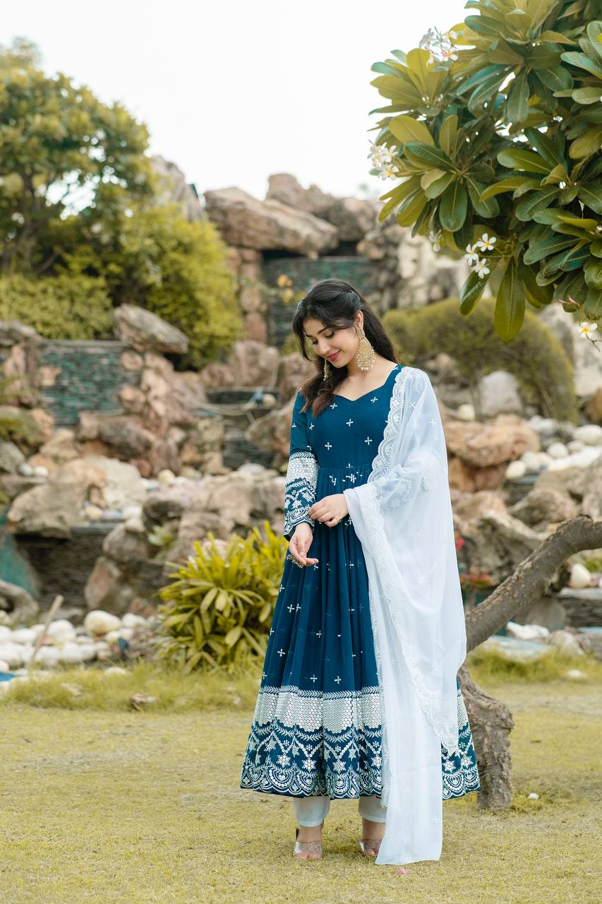 Nivriti Blue Georgette Embroidery Anarkali Suit Set