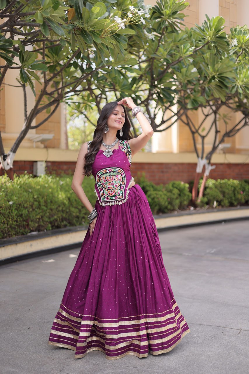 Yashvi Purple Reyon Mukesh Patti Lace Lehenga Choli