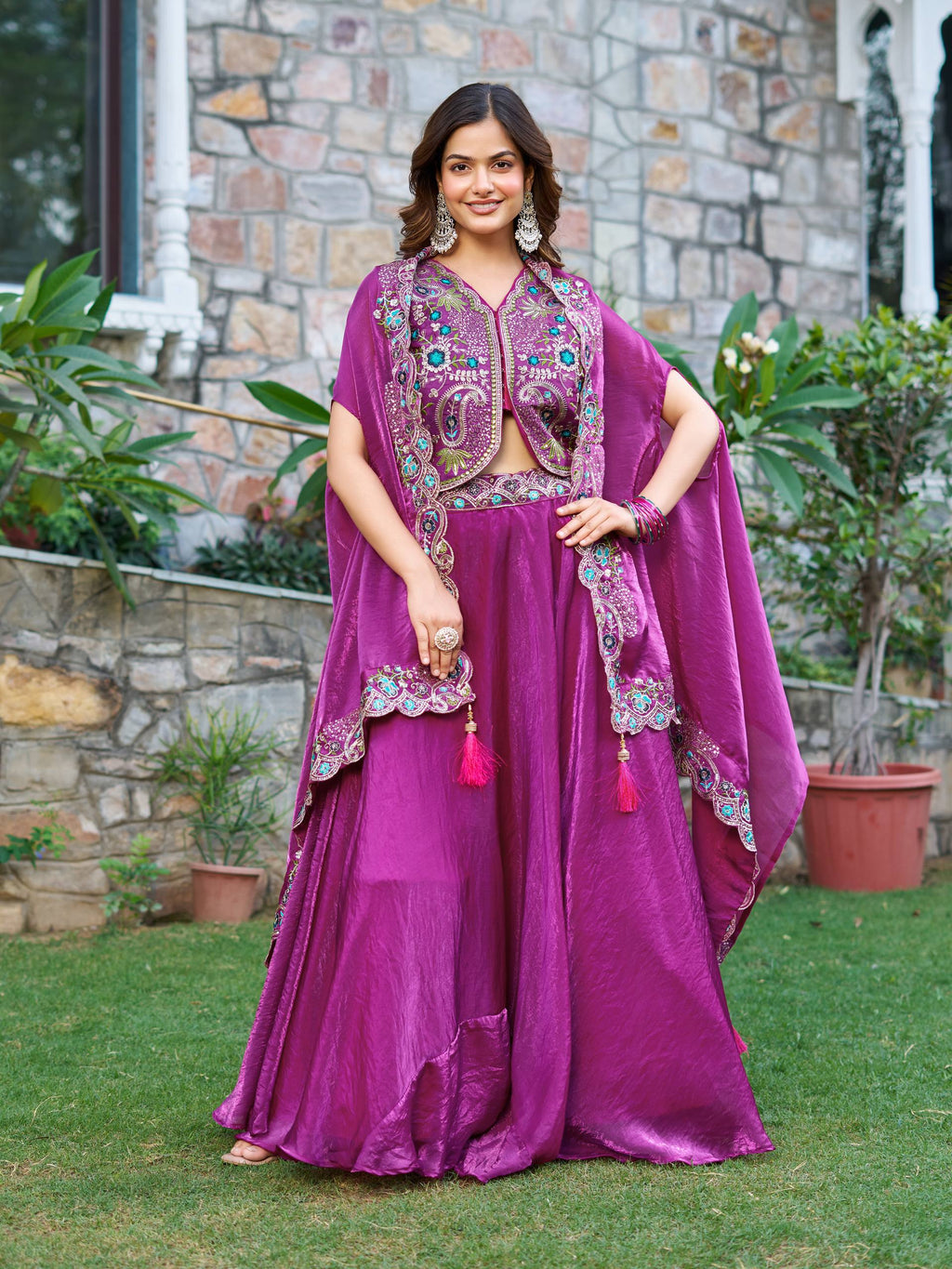 Orange festive wear Fendy silk lehenga choli with embroidery