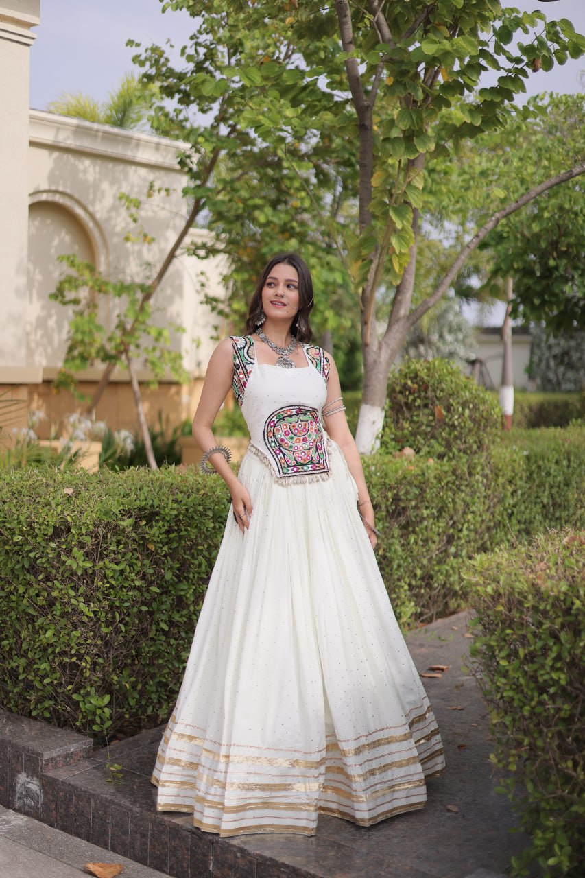 Yashvi White Reyon Mukesh Patti Lace Lehenga Choli