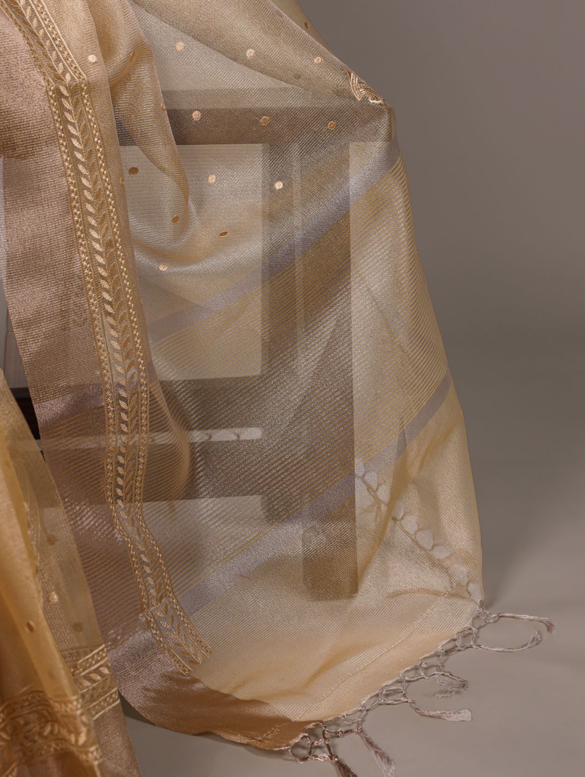 Yellow Color Poly Shimmer Thread Embroidered Saree with Unstitched Blouse