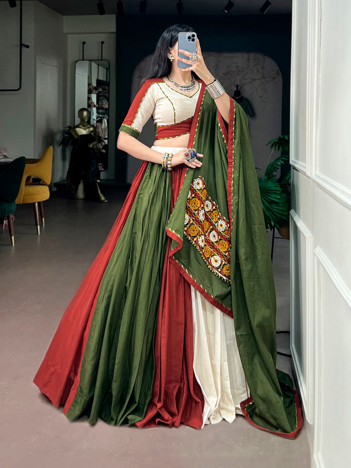 Varsha Multicolor Cotton Gamthi Lehenga