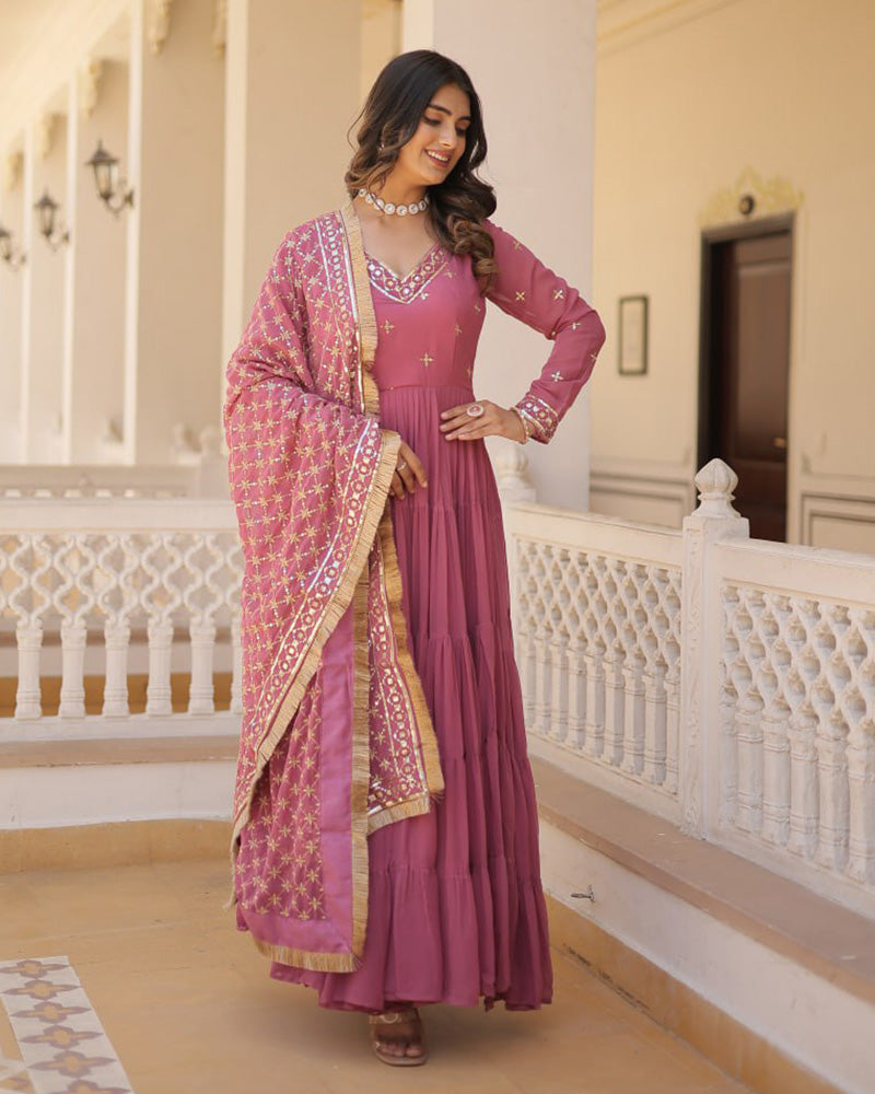 Ridhika onion pink georgette anarkali gown suit set