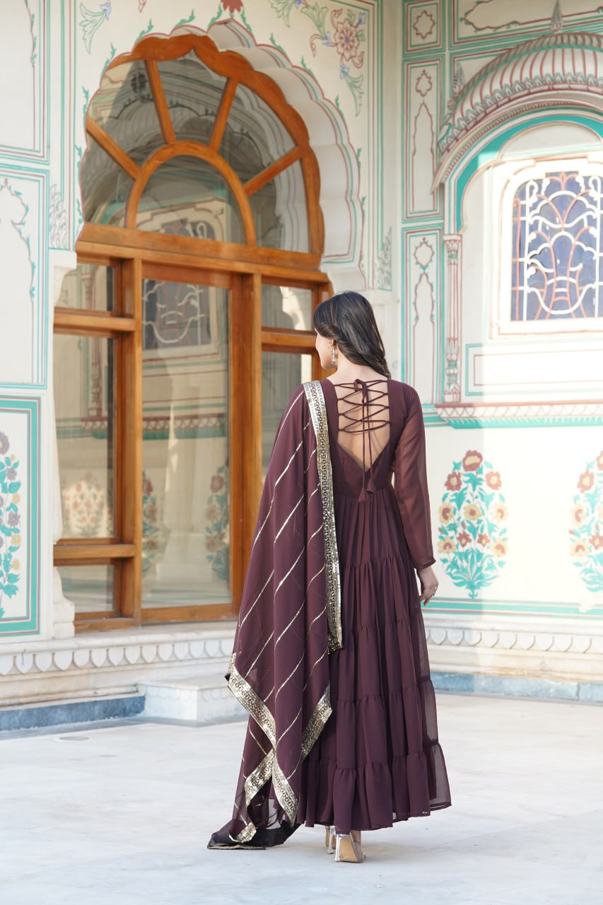 Dakshayani Brown Georgette Anarkali Gown Set