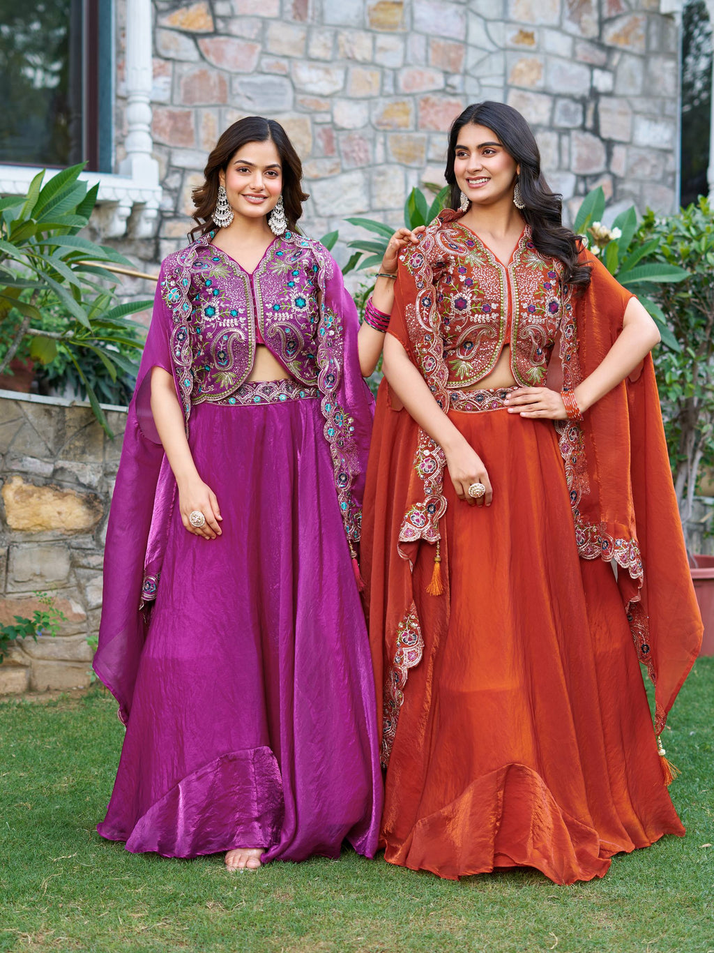 Orange festive wear Fendy silk lehenga choli with embroidery