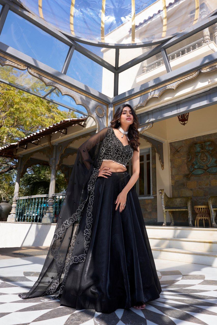 Varnisha Black Star Satin Designer Lehenga Choli