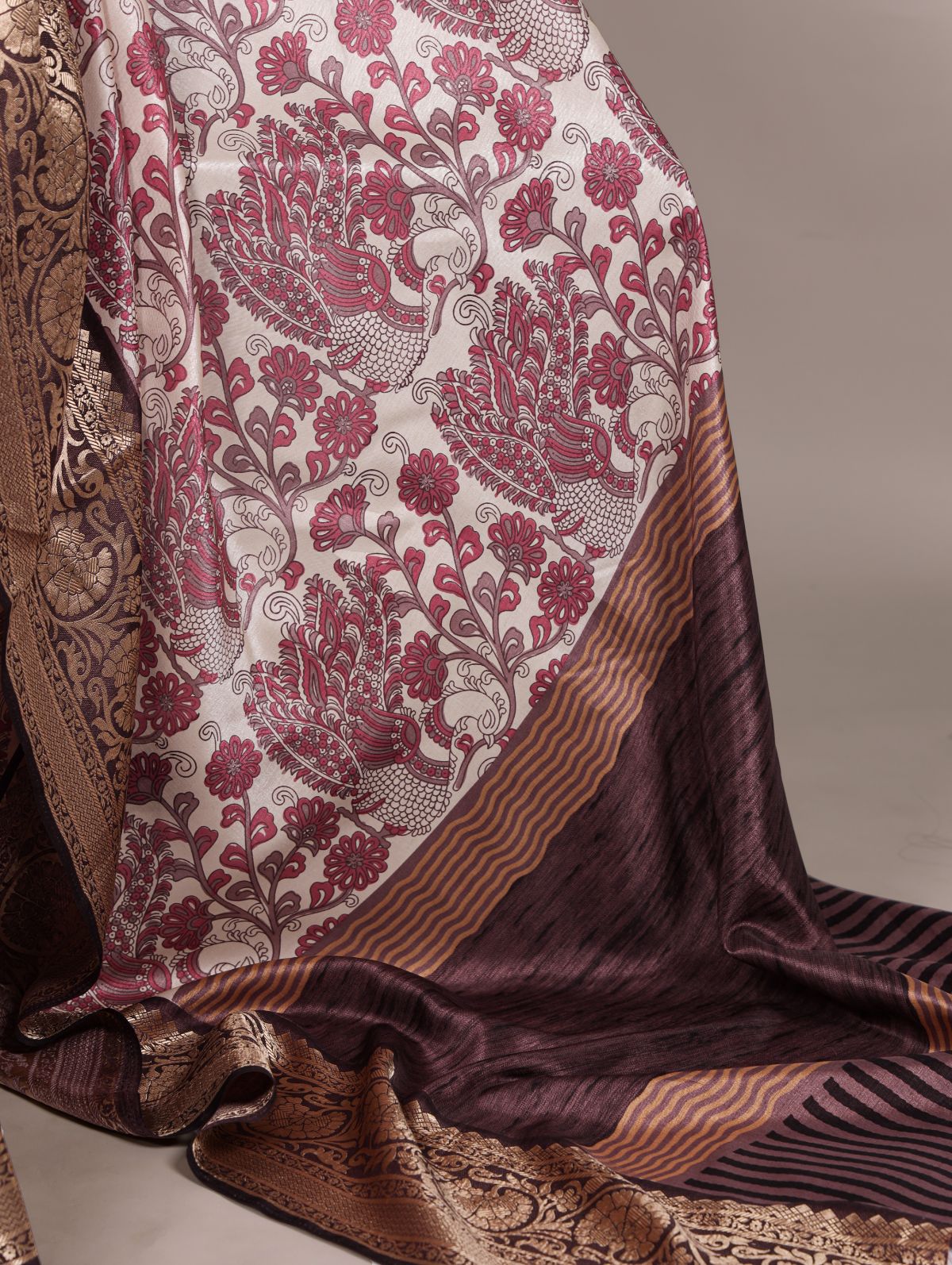 Pink Color Tasar Silk Printed Saree with Viscose Border and Blouse