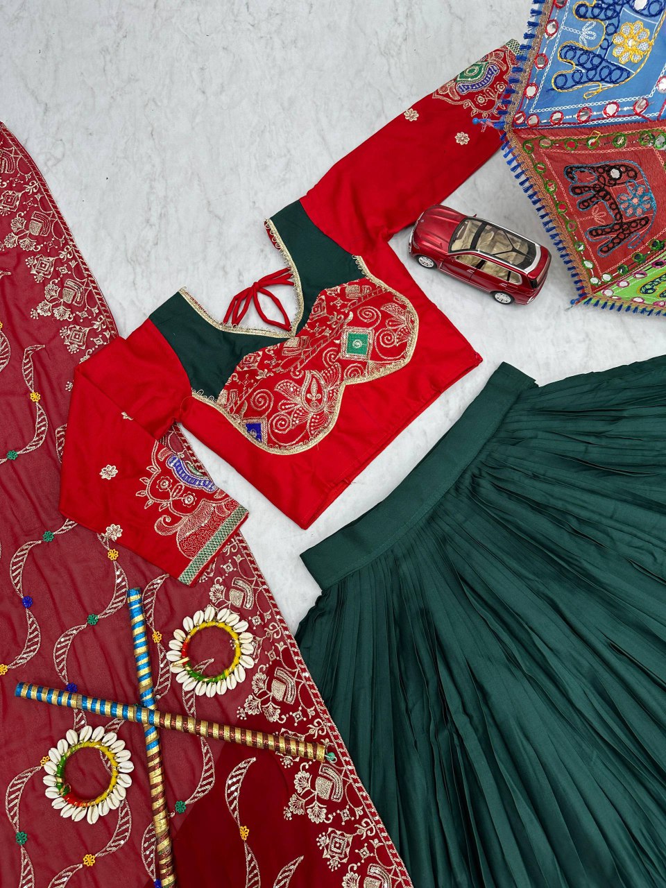 Green Pure Cotton Embroidered Sequins Work Lehenga Choli